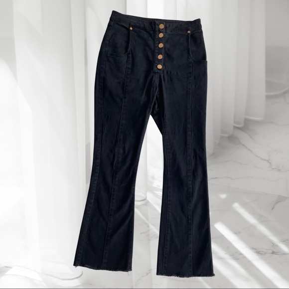 ALICE MCCALL denim frayed ankle flares with button fly, size 10 - Picture 8 of 15